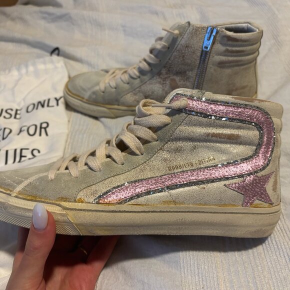 Golden Goose Slide Beige/Gray with Pink Street Sneaker - Picture 2 of 5